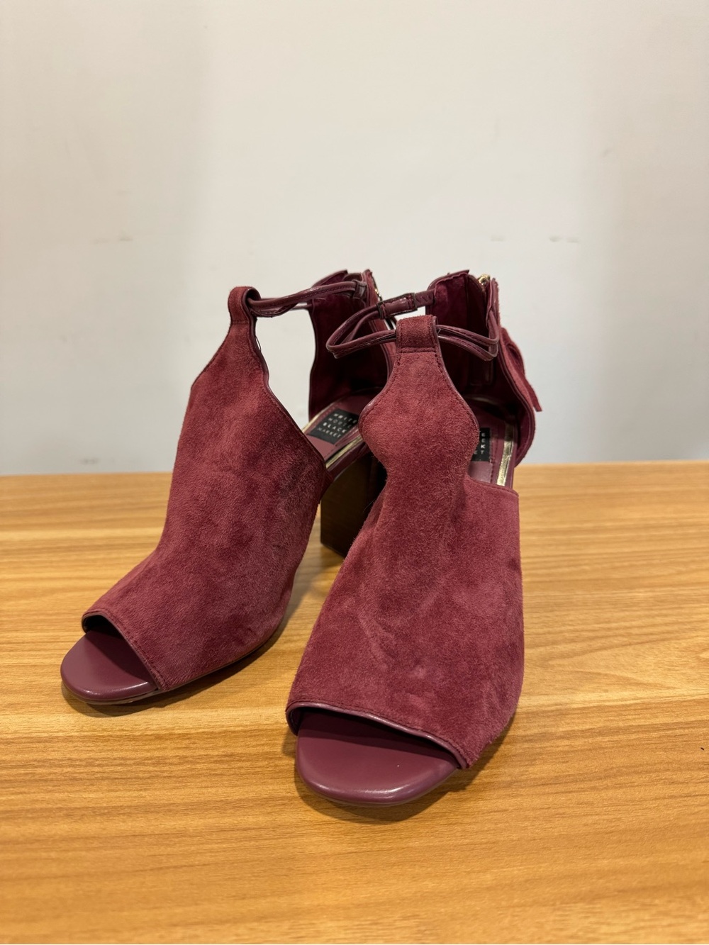 White House Black Market Burgundy Suede Open-Toe Block Heel Sandals